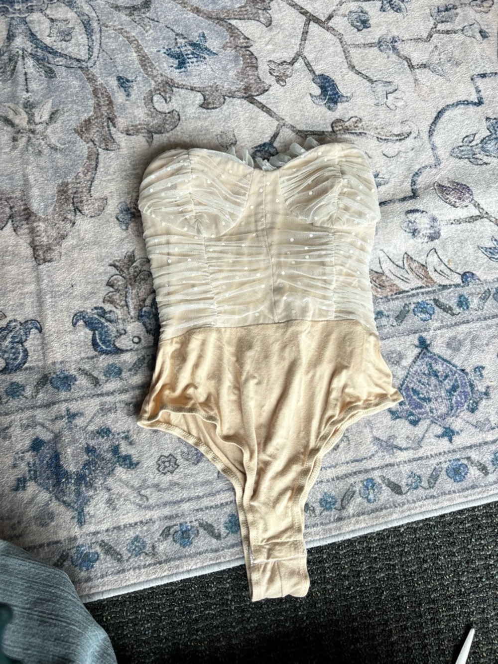 Showpo Cream and Nude Sheer Ruffle Strap Bodysuit